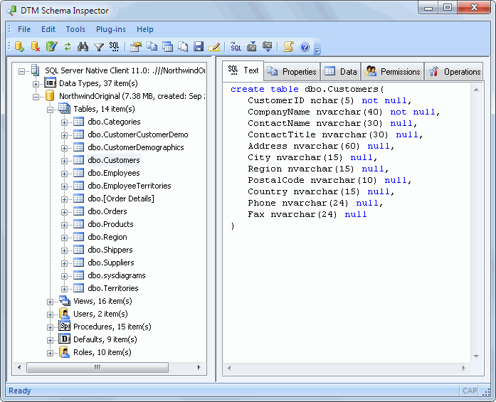 DTM Schema Inspector Online Help: main window