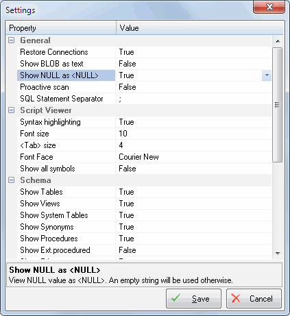 DTM Schema Inspector Online Help: product settings