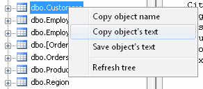 DTM Schema Inspector Online Help: object's context menu