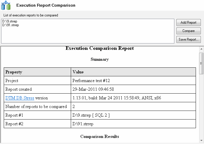 DTM DB Stress: report comparison feature