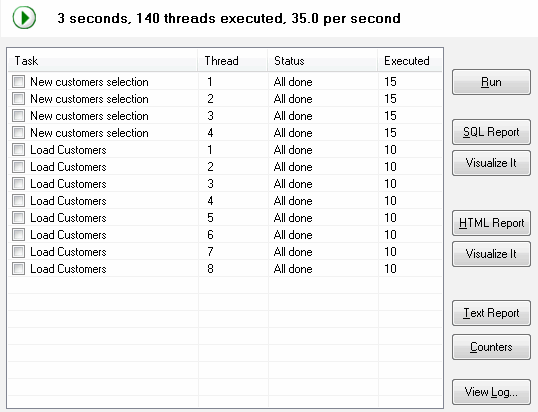 DTM DB Stress: Execution console