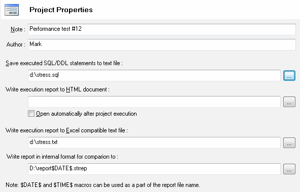 DTM DB Stress: stress project properties