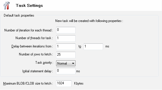 DTM DB Stress: task options