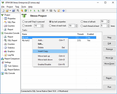 DTM DB Stress, database loading tool screenshots